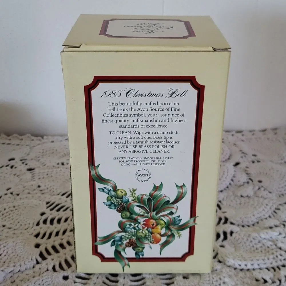 Vintage 1985 Avon Collectible Porcelain Christmas Bell with Wood Handle
